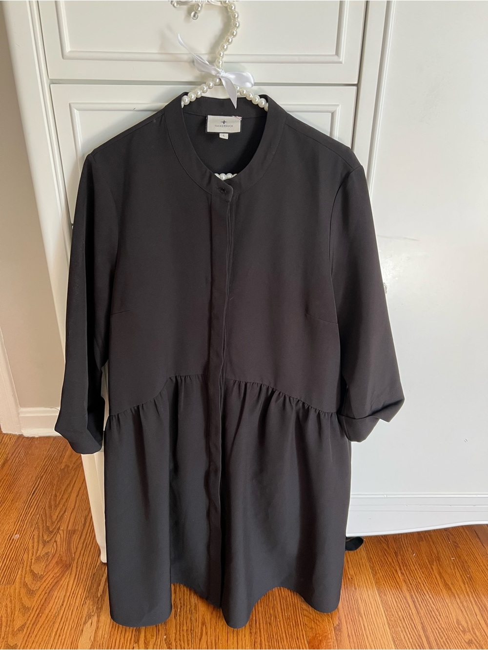 Black Stretch Crepe Royal Shirt Dress